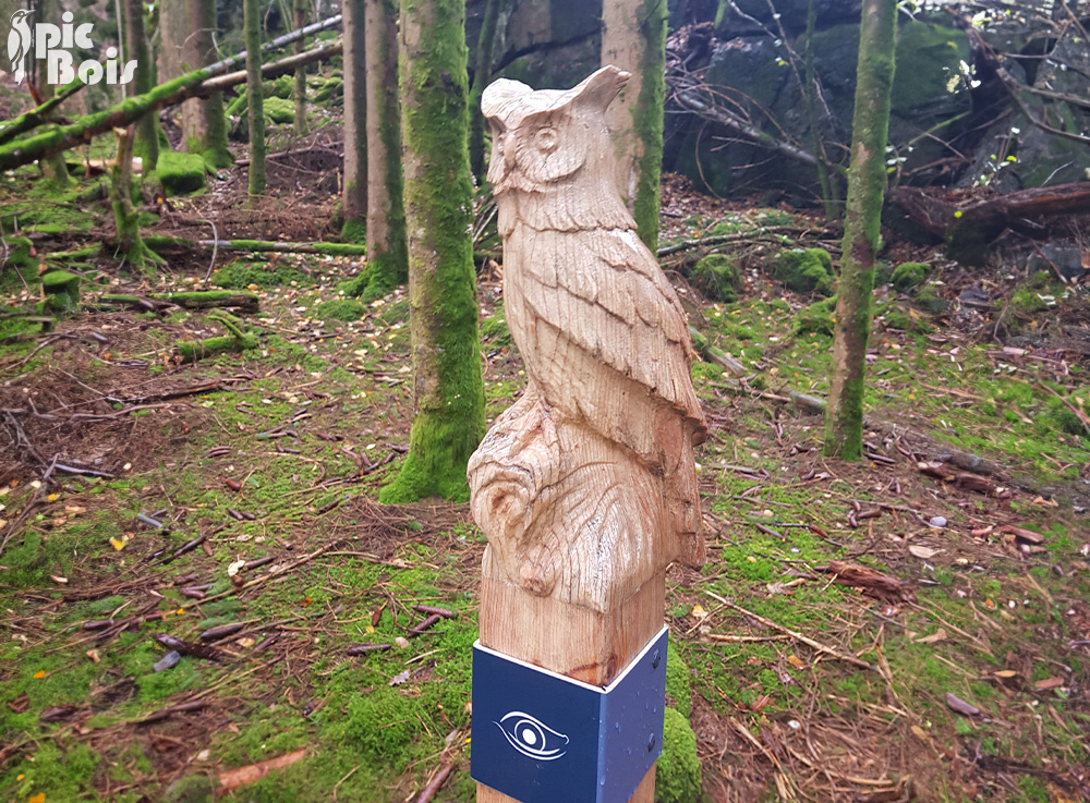 Signalétique touristique - Sculpture - Hibou - Fabrication PIC BOIS