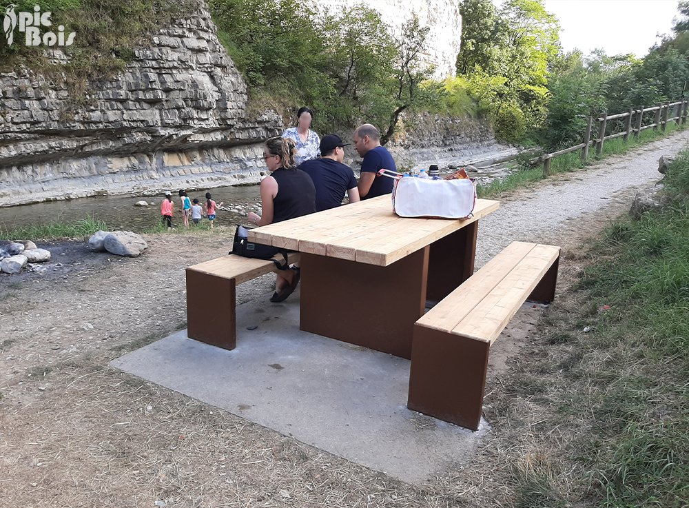 PIC BOIS - Table de pique-nique en métal et bois, plateau allongé pour PMR - St Alban Leysse (73)