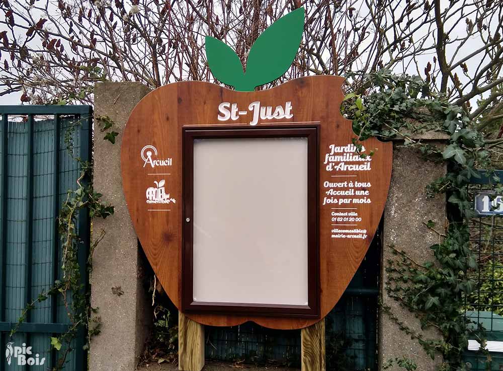 Panneau d'affichage découpe en forme de pomme jardin partagé