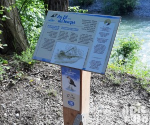 Table de lecture décrivant l'évolution de la rivière dans le temps - Sentier du Cincle