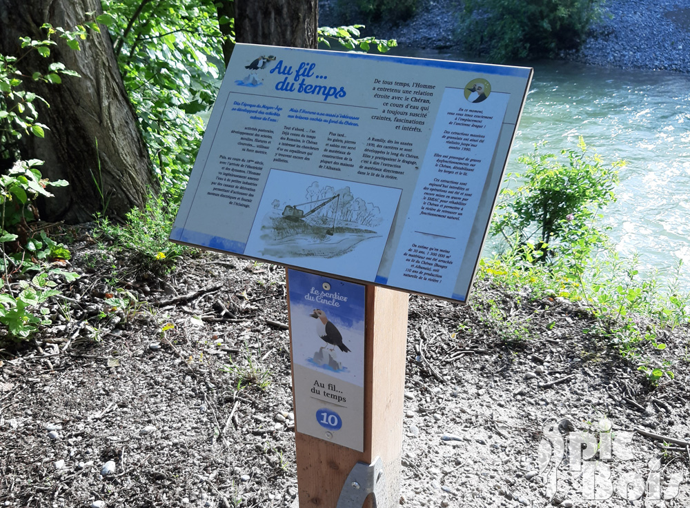 Table de lecture décrivant l'évolution de la rivière dans le temps - Sentier du Cincle