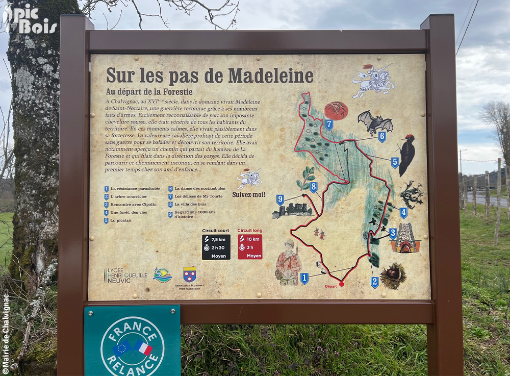 Signalétique de randonnée pédestre | Panneau d'information - Sur les pas de Madeleine - 15 Chalvignac