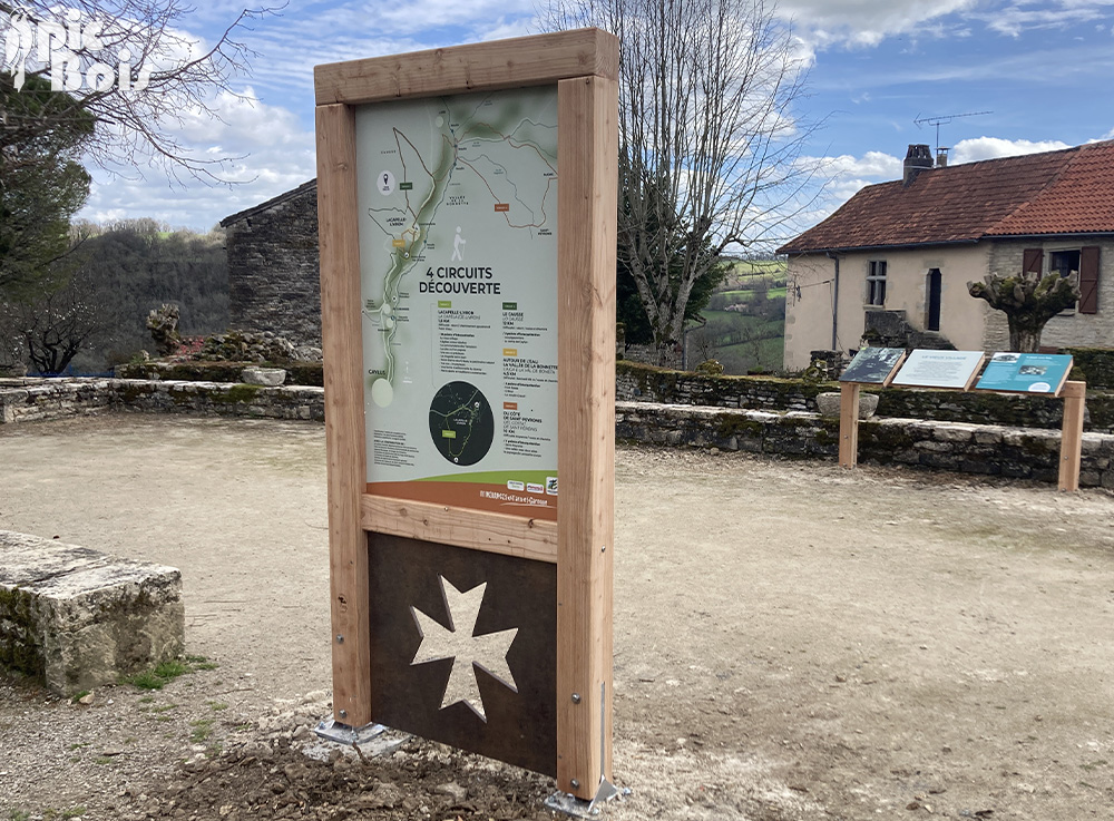 Signalétique de randonnée pédestre| Panneau d'information - Plan verso - Lacapelle-Livron-82