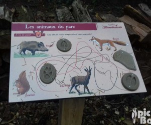 35-zoo-de-la-bourbansais-empreintes-en-resine-pupitre-avec-empreintes-en-resine.jpg Signalétique touristique - Mobilier interactif - Traces d'animaux - Fabrication PIC BOIS