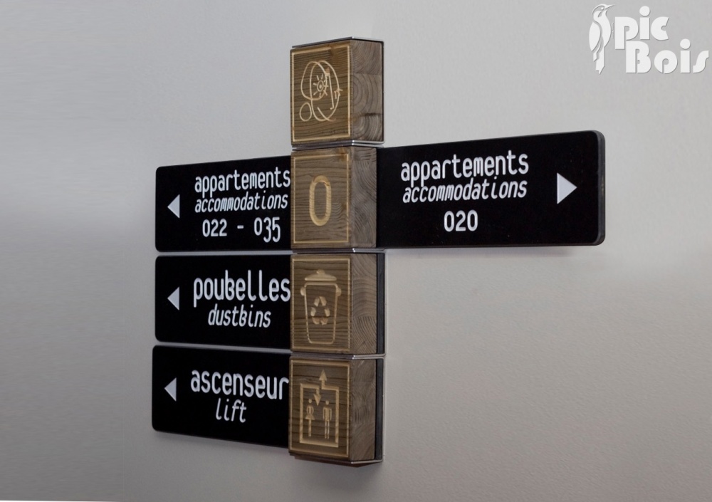 Signalétique touristique - Directionnel intérieur - Pictos bois - Fabrication PIC BOIS