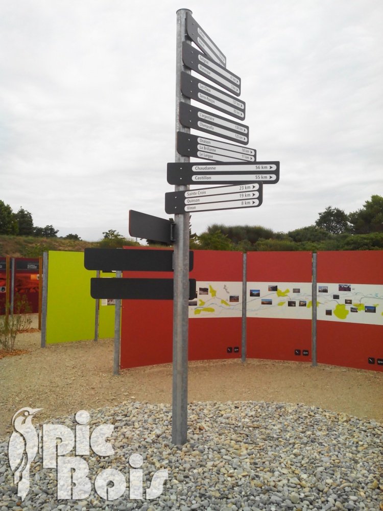 Signalétique touristique - Directionnel piéton - Mât orthodromique - Fabrication PIC BOIS