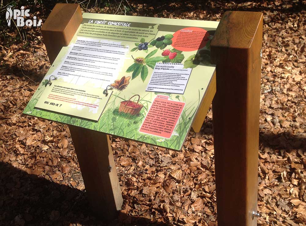 Signalétique touristique - Table de lecture - La forêt comestible - Fabrication PIC BOIS