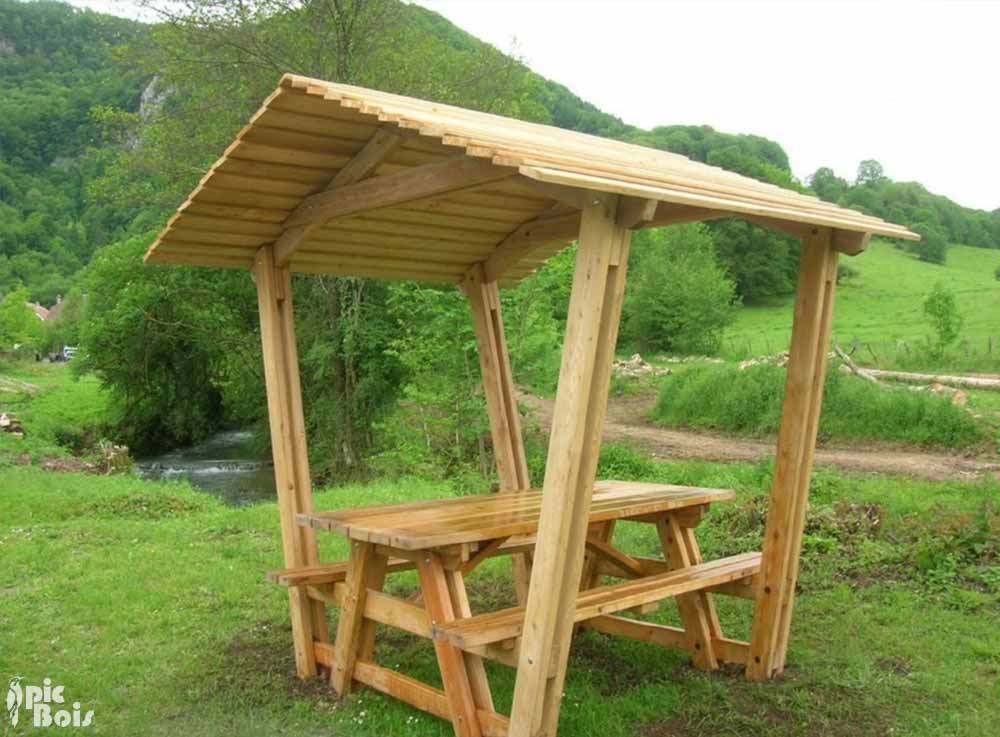Signalétique touristique - Table de pique-nique - Table avec toit - Fabrication PIC BOIS