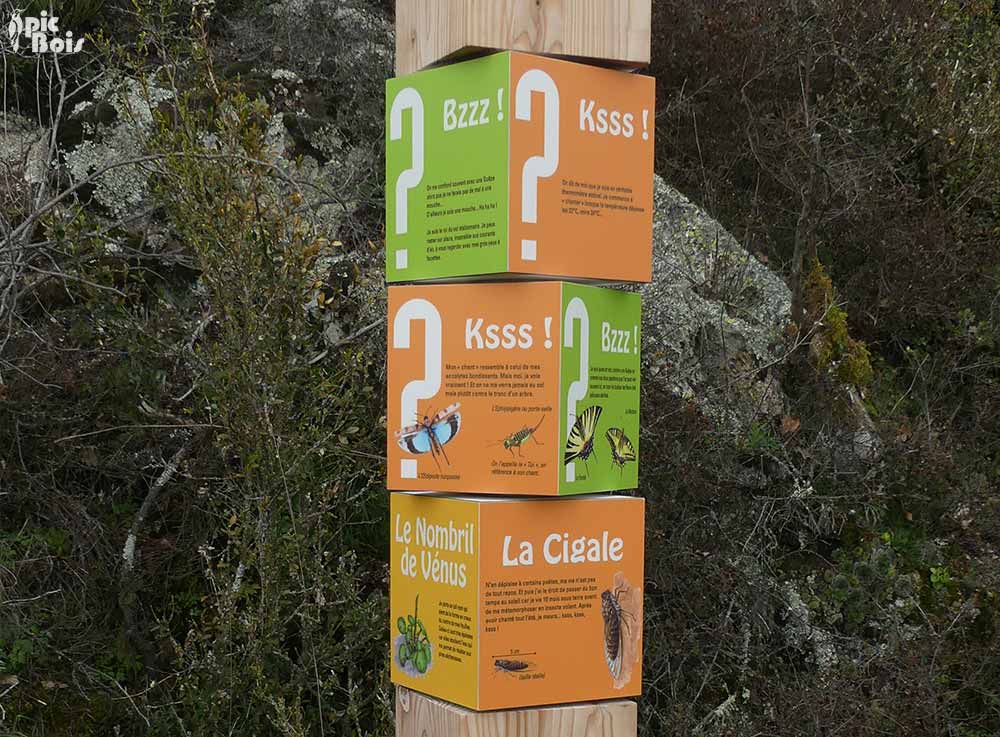 Signalétique touristique - Mobilier interactif - Bruits d'insectes - Fabrication PIC BOIS