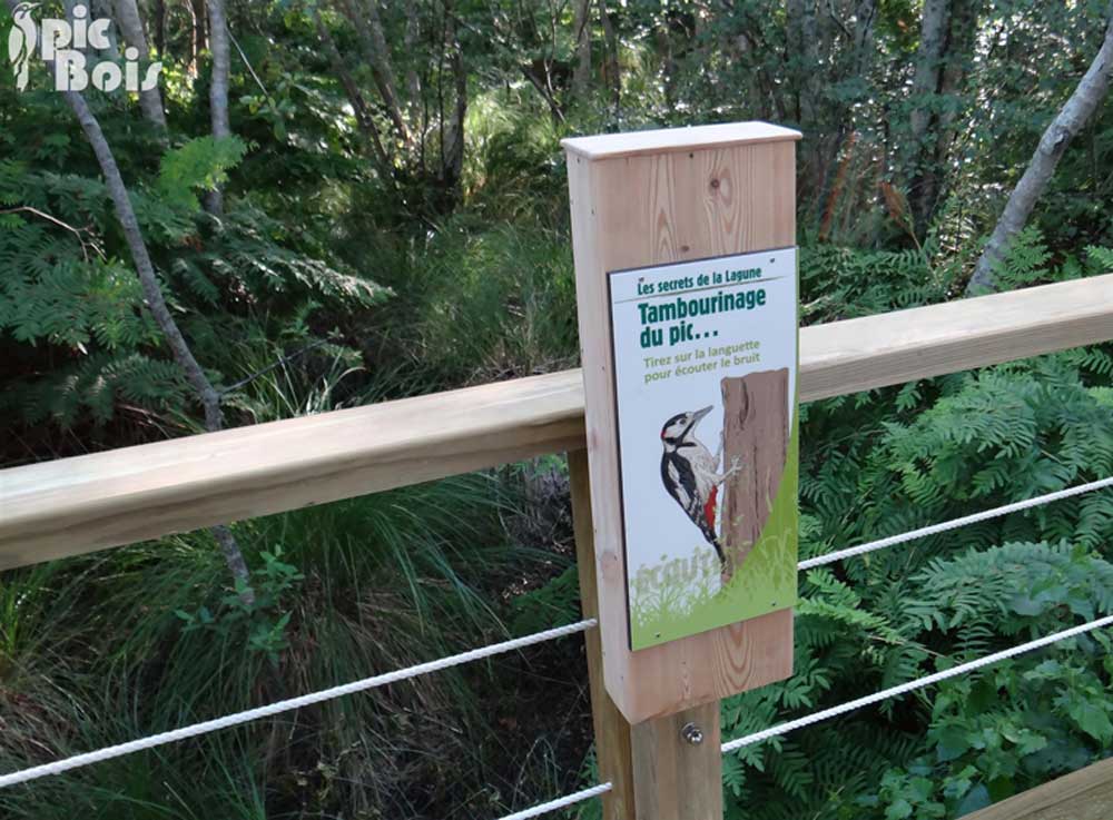 Signalétique touristique - Parcours sensoriel - Ecoute l'oiseau - Fabrication PIC BOIS