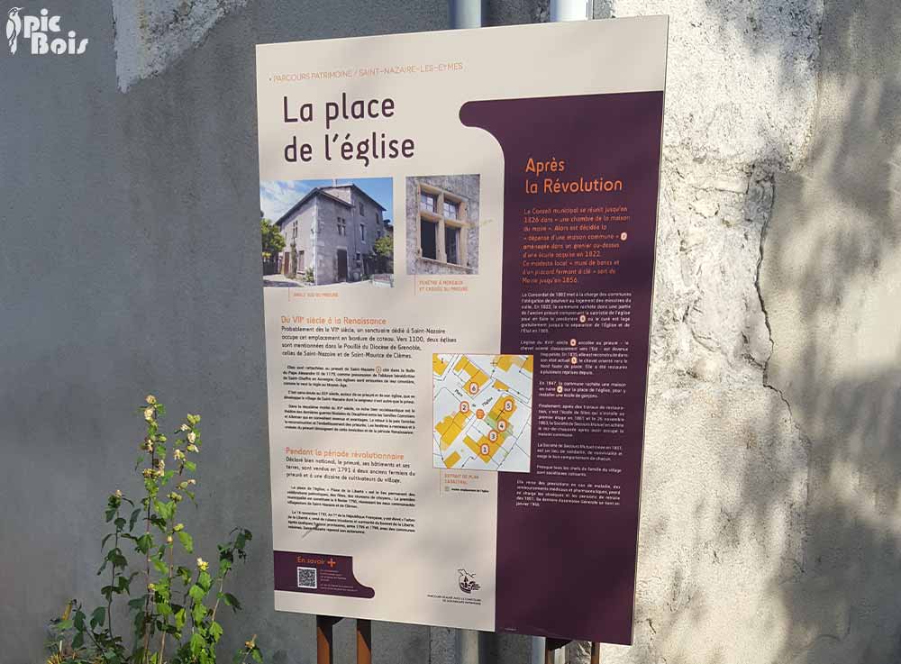 Signalétique touristique - Panneau d'information - L'église - Fabrication PIC BOIS