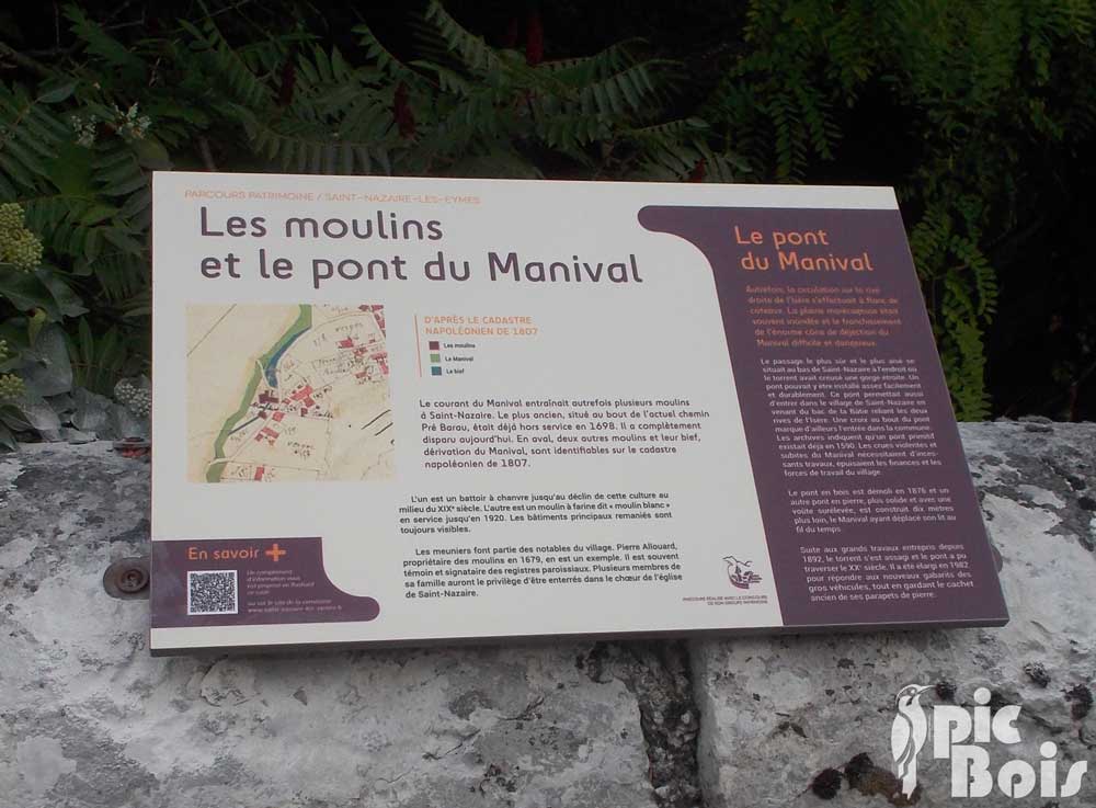 Signalétique touristique - Table de lecture - Pont et moulin - Fabrication PIC BOIS