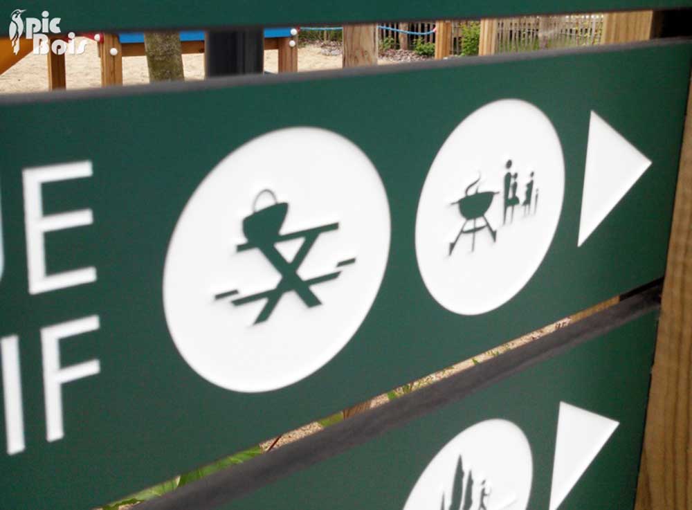 Signalétique touristique - Panneau directionnel - Camping - Fabrication PIC BOIS