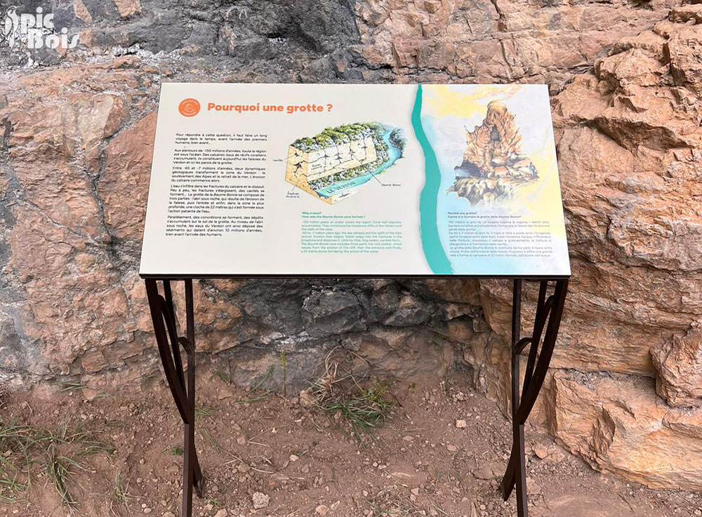 Signalétique touristique - Table de lecture - Pourquoi une grotte - Fabrication PIC BOIS