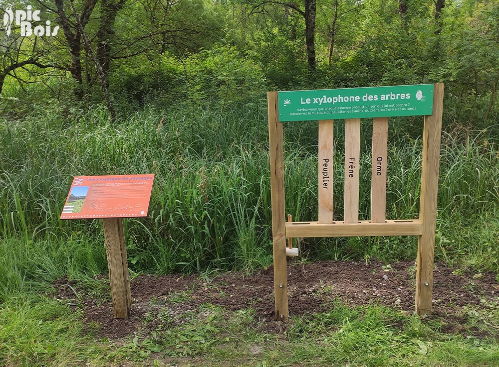 Signalétique touristique - Parcours sensoriel - Xylophone des arbres - Fabrication PIC BOIS