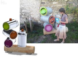 Mobilier interactif bidons de lait