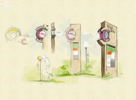 Dessins d'un totem de randonnée avec intégration de la charte graphique CAPI