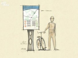 Croquis d'un panneau d'information avec informations techniques