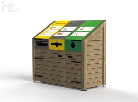 Signalétique touristique - Cache-conteneur - Abri-bac 3 tris pente avant éligible Citeo - Fabrication PIC BOIS