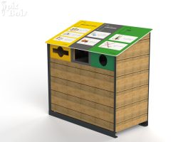 Signalétique touristique - Poubelle de tri - Pichauris bois 3 tris éligible Citeo - Fabrication PIC BOIS