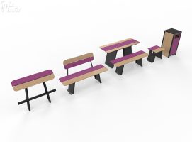 Mobilier urbain gamme Avenir – Cyclamen et enigma Gamme Avenir - vue d'ensemble - Cyclamen et bois